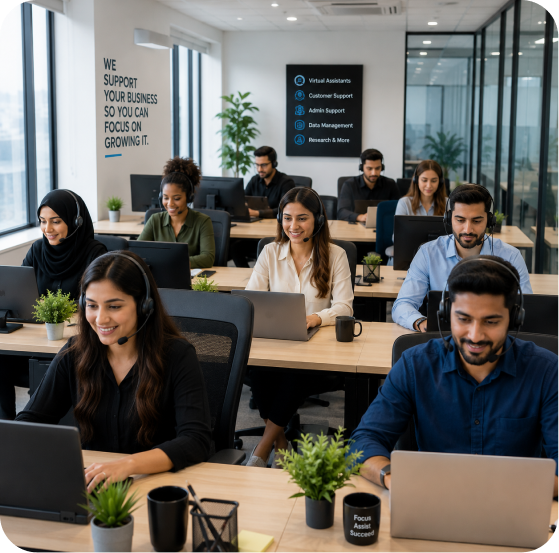 Virtual Mojoe team working together in the office