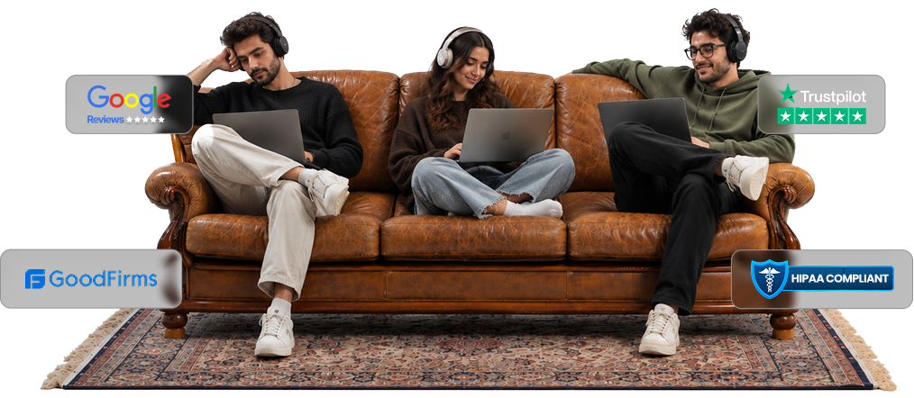 Remote team with Google, Trustpilot, GoodFirms and HIPAA badges