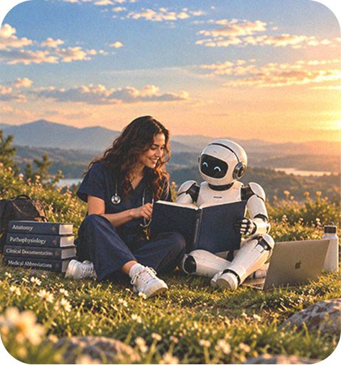 Medical scribe and AI assistant reviewing clinical documentation