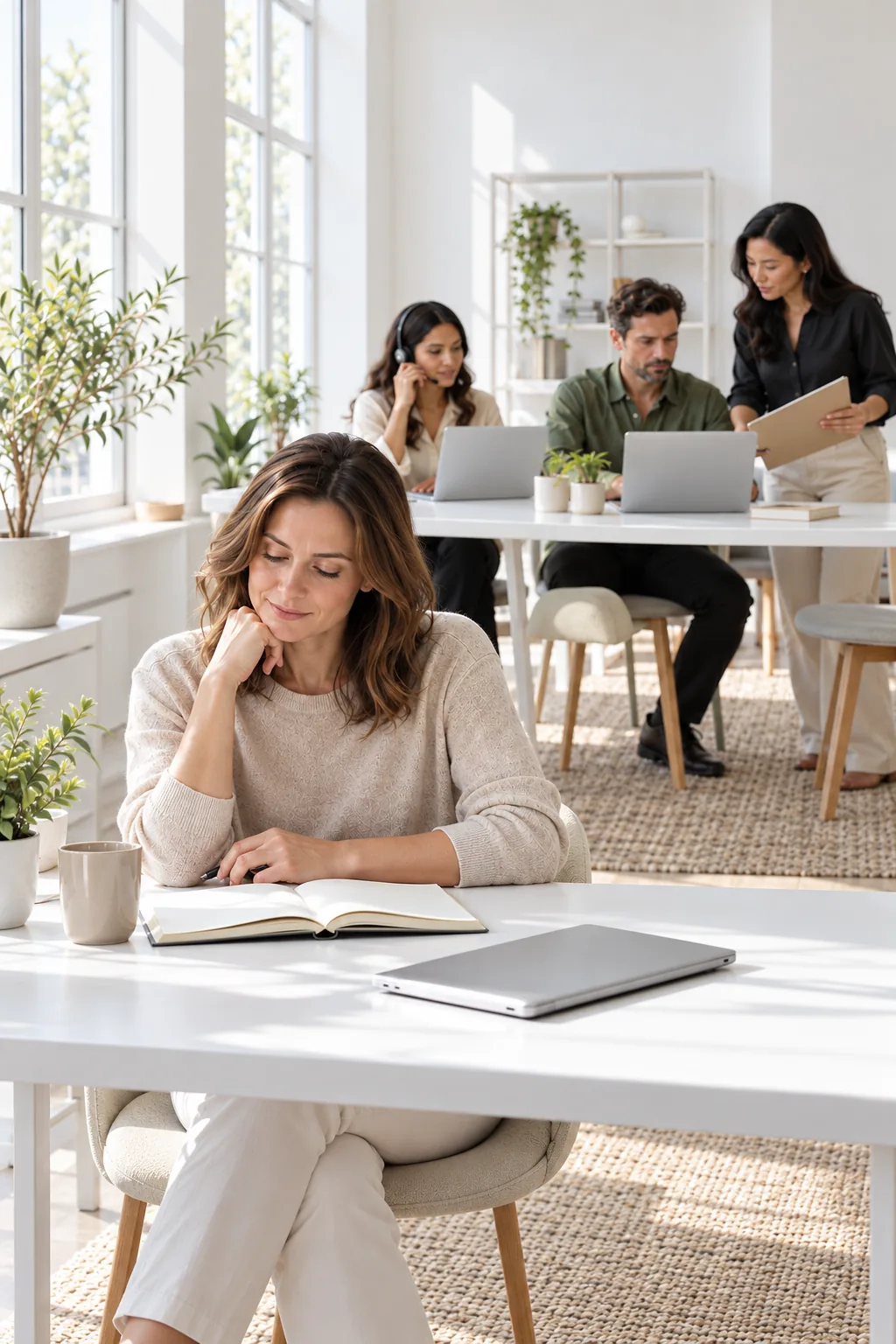 Team working in a bright office